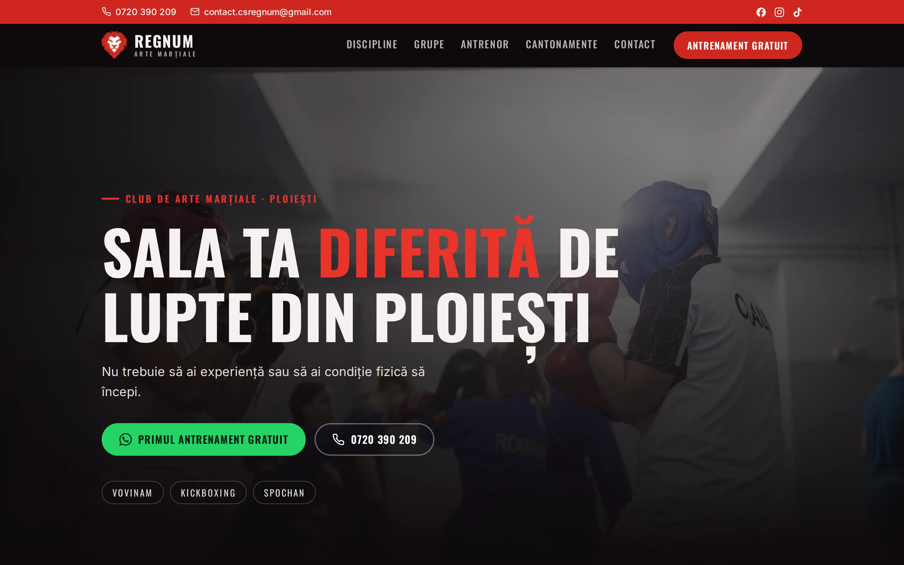 Homepage of csregnum.ro, the martial arts club website we built