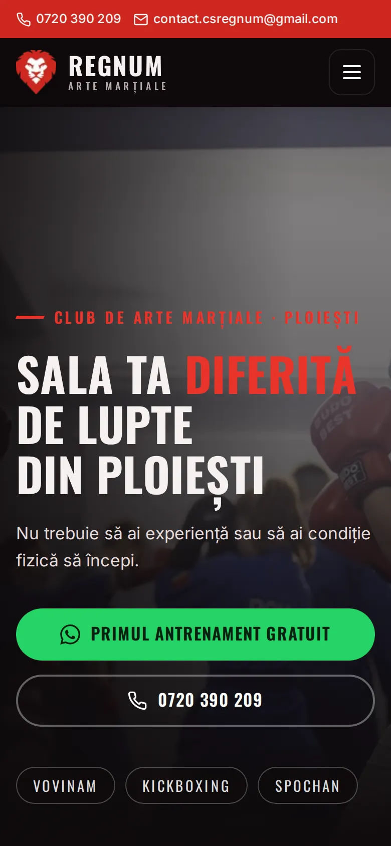 csregnum.ro on a phone, a martial arts club website we built